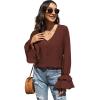 imageLYANER Womens Casual V Neck Tiered Ruffle Bell Long Sleeve Blouse Shirt Tunic TopBrown