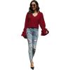 imageLYANER Womens Casual V Neck Tiered Ruffle Bell Long Sleeve Blouse Shirt Tunic TopBurgundy