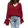 imageLYANER Womens Casual V Neck Tiered Ruffle Bell Long Sleeve Blouse Shirt Tunic TopBurgundy
