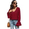 imageLYANER Womens Casual V Neck Tiered Ruffle Bell Long Sleeve Blouse Shirt Tunic TopBurgundy