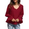 imageLYANER Womens Casual V Neck Tiered Ruffle Bell Long Sleeve Blouse Shirt Tunic TopBurgundy