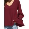 imageLYANER Womens Casual V Neck Tiered Ruffle Bell Long Sleeve Blouse Shirt Tunic TopBurgundy