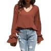 imageLYANER Womens Casual V Neck Tiered Ruffle Bell Long Sleeve Blouse Shirt Tunic TopBurn Orange
