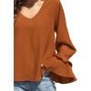 imageLYANER Womens Casual V Neck Tiered Ruffle Bell Long Sleeve Blouse Shirt Tunic TopBurn Orange