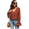 imageLYANER Womens Casual V Neck Tiered Ruffle Bell Long Sleeve Blouse Shirt Tunic TopBurn Orange