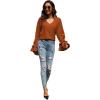 imageLYANER Womens Casual V Neck Tiered Ruffle Bell Long Sleeve Blouse Shirt Tunic TopBurn Orange