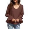 imageLYANER Womens Casual V Neck Tiered Ruffle Bell Long Sleeve Blouse Shirt Tunic TopDark Brown