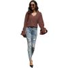 imageLYANER Womens Casual V Neck Tiered Ruffle Bell Long Sleeve Blouse Shirt Tunic TopDark Brown