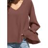 imageLYANER Womens Casual V Neck Tiered Ruffle Bell Long Sleeve Blouse Shirt Tunic TopDark Brown