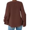 imageLYANER Womens Casual V Neck Tiered Ruffle Bell Long Sleeve Blouse Shirt Tunic TopDark Brown