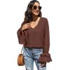 imageLYANER Womens Casual V Neck Tiered Ruffle Bell Long Sleeve Blouse Shirt Tunic TopDark Brown