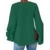 imageLYANER Womens Casual V Neck Tiered Ruffle Bell Long Sleeve Blouse Shirt Tunic TopDark Green