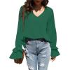 imageLYANER Womens Casual V Neck Tiered Ruffle Bell Long Sleeve Blouse Shirt Tunic TopDark Green
