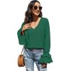 imageLYANER Womens Casual V Neck Tiered Ruffle Bell Long Sleeve Blouse Shirt Tunic TopDark Green