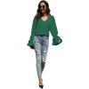 imageLYANER Womens Casual V Neck Tiered Ruffle Bell Long Sleeve Blouse Shirt Tunic TopDark Green