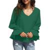 imageLYANER Womens Casual V Neck Tiered Ruffle Bell Long Sleeve Blouse Shirt Tunic TopDark Green