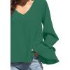 imageLYANER Womens Casual V Neck Tiered Ruffle Bell Long Sleeve Blouse Shirt Tunic TopDark Green