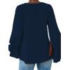 imageLYANER Womens Casual V Neck Tiered Ruffle Bell Long Sleeve Blouse Shirt Tunic TopDeep Blue