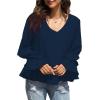 imageLYANER Womens Casual V Neck Tiered Ruffle Bell Long Sleeve Blouse Shirt Tunic TopDeep Blue