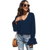 imageLYANER Womens Casual V Neck Tiered Ruffle Bell Long Sleeve Blouse Shirt Tunic TopDeep Blue