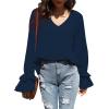 imageLYANER Womens Casual V Neck Tiered Ruffle Bell Long Sleeve Blouse Shirt Tunic TopDeep Blue