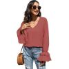 imageLYANER Womens Casual V Neck Tiered Ruffle Bell Long Sleeve Blouse Shirt Tunic TopDusty Pink