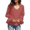 imageLYANER Womens Casual V Neck Tiered Ruffle Bell Long Sleeve Blouse Shirt Tunic TopDusty Pink