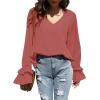 imageLYANER Womens Casual V Neck Tiered Ruffle Bell Long Sleeve Blouse Shirt Tunic TopDusty Pink
