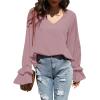 imageLYANER Womens Casual V Neck Tiered Ruffle Bell Long Sleeve Blouse Shirt Tunic TopDusty Purple