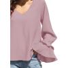 imageLYANER Womens Casual V Neck Tiered Ruffle Bell Long Sleeve Blouse Shirt Tunic TopDusty Purple