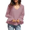 imageLYANER Womens Casual V Neck Tiered Ruffle Bell Long Sleeve Blouse Shirt Tunic TopDusty Purple