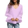 imageLYANER Womens Casual V Neck Tiered Ruffle Bell Long Sleeve Blouse Shirt Tunic TopLavender