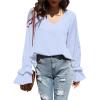 imageLYANER Womens Casual V Neck Tiered Ruffle Bell Long Sleeve Blouse Shirt Tunic TopLight Blue