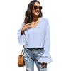 imageLYANER Womens Casual V Neck Tiered Ruffle Bell Long Sleeve Blouse Shirt Tunic TopLight Blue