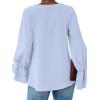 imageLYANER Womens Casual V Neck Tiered Ruffle Bell Long Sleeve Blouse Shirt Tunic TopLight Blue