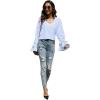 imageLYANER Womens Casual V Neck Tiered Ruffle Bell Long Sleeve Blouse Shirt Tunic TopLight Blue