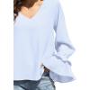 imageLYANER Womens Casual V Neck Tiered Ruffle Bell Long Sleeve Blouse Shirt Tunic TopLight Blue
