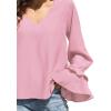 imageLYANER Womens Casual V Neck Tiered Ruffle Bell Long Sleeve Blouse Shirt Tunic TopLight Pink