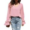 imageLYANER Womens Casual V Neck Tiered Ruffle Bell Long Sleeve Blouse Shirt Tunic TopLight Pink