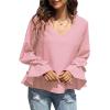 imageLYANER Womens Casual V Neck Tiered Ruffle Bell Long Sleeve Blouse Shirt Tunic TopLight Pink
