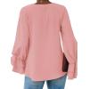 imageLYANER Womens Casual V Neck Tiered Ruffle Bell Long Sleeve Blouse Shirt Tunic TopLight Pink