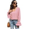 imageLYANER Womens Casual V Neck Tiered Ruffle Bell Long Sleeve Blouse Shirt Tunic TopLight Pink