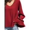 imageLYANER Womens Casual V Neck Tiered Ruffle Bell Long Sleeve Blouse Shirt Tunic TopRed
