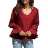 imageLYANER Womens Casual V Neck Tiered Ruffle Bell Long Sleeve Blouse Shirt Tunic TopRed
