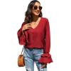 imageLYANER Womens Casual V Neck Tiered Ruffle Bell Long Sleeve Blouse Shirt Tunic TopRed