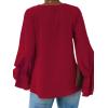imageLYANER Womens Casual V Neck Tiered Ruffle Bell Long Sleeve Blouse Shirt Tunic TopRed