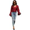 imageLYANER Womens Casual V Neck Tiered Ruffle Bell Long Sleeve Blouse Shirt Tunic TopRed