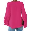 imageLYANER Womens Casual V Neck Tiered Ruffle Bell Long Sleeve Blouse Shirt Tunic TopRose