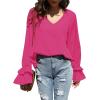 imageLYANER Womens Casual V Neck Tiered Ruffle Bell Long Sleeve Blouse Shirt Tunic TopRose