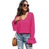imageLYANER Womens Casual V Neck Tiered Ruffle Bell Long Sleeve Blouse Shirt Tunic TopRose